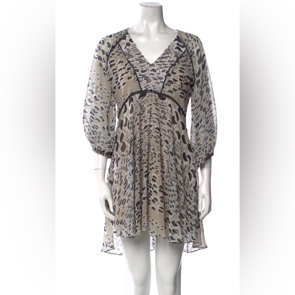 Hunter Bell Silk Dress‎ XS Neutral Babydoll Sheer Sleeves Mini Date Night